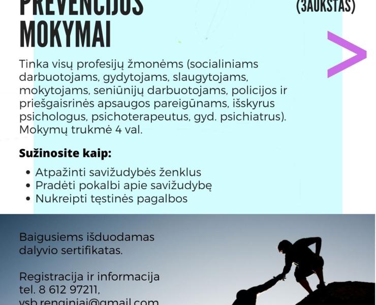 Birželio 17d. organizuojami savižudybių prevencijos mokymai ,,SAFETALK“