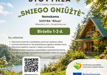 KVIEČIAME Į  STOVYKLĄ „SNIEGO GNIŪŽTĖ“
