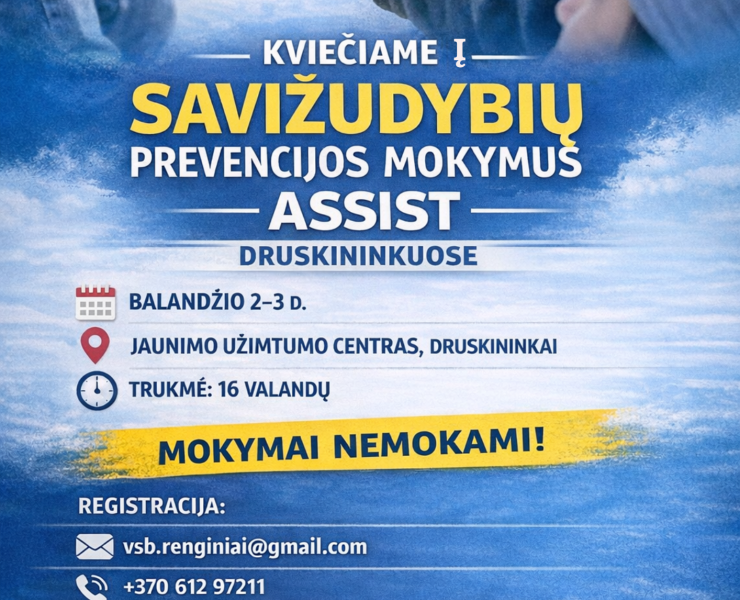Kviečiame į savižudybių prevencijos mokymus „ASSIST“ Druskininkuose